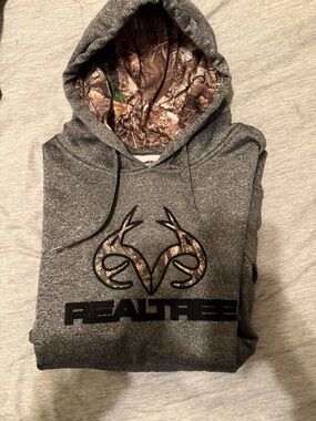 Realtree Gray Hoodie with Camo Logo and Lined Hood